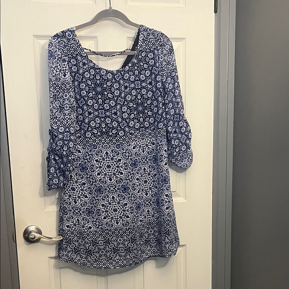 Elegant Blue Patterned Women's Tunic